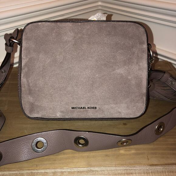 New michael kors brooklyn camera bag purse crossbody suede leather $398